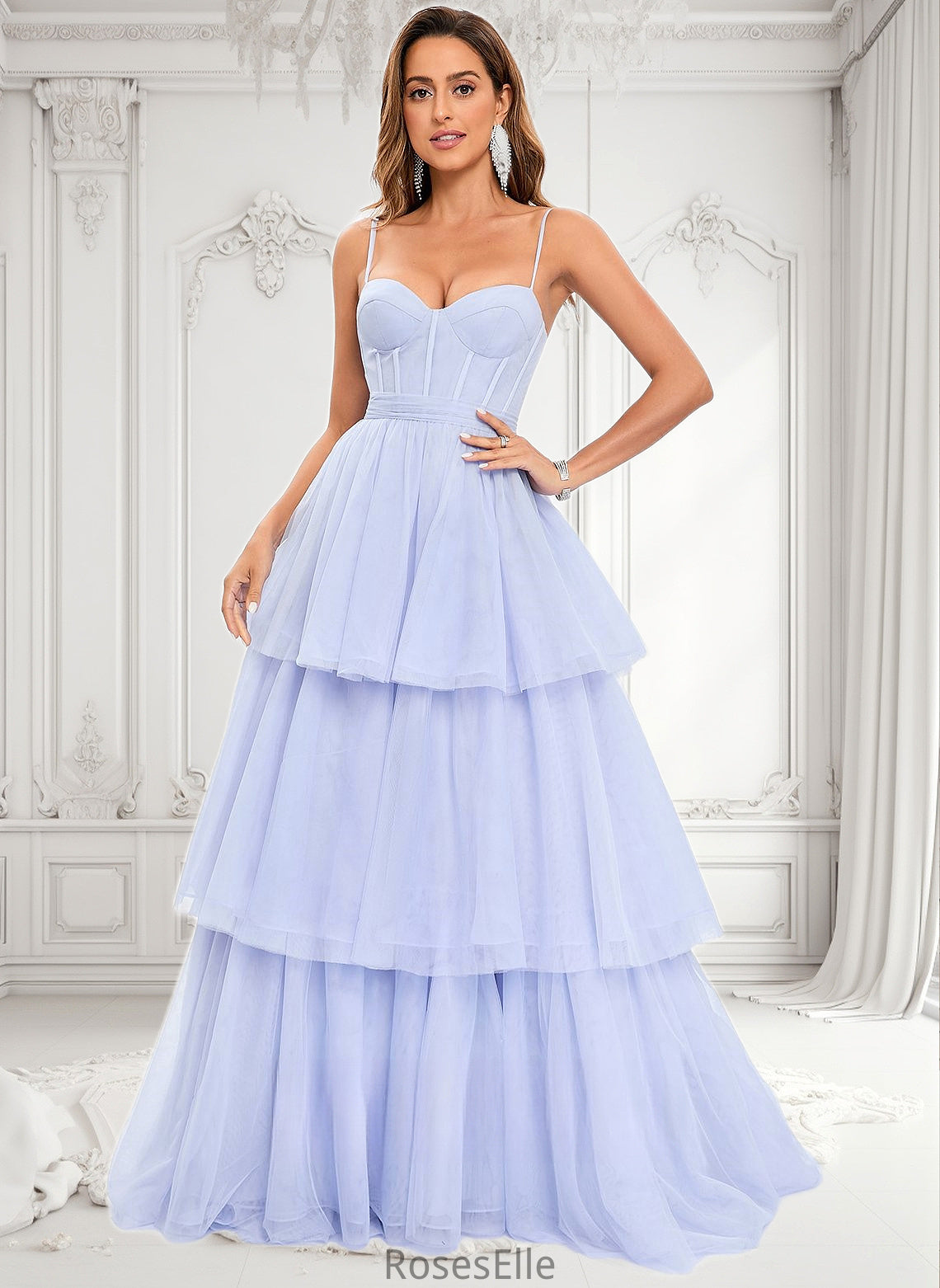 Marisol Ball-Gown/Princess Sweetheart Sweep Train Tulle Prom Dresses With Bow HJP0025843