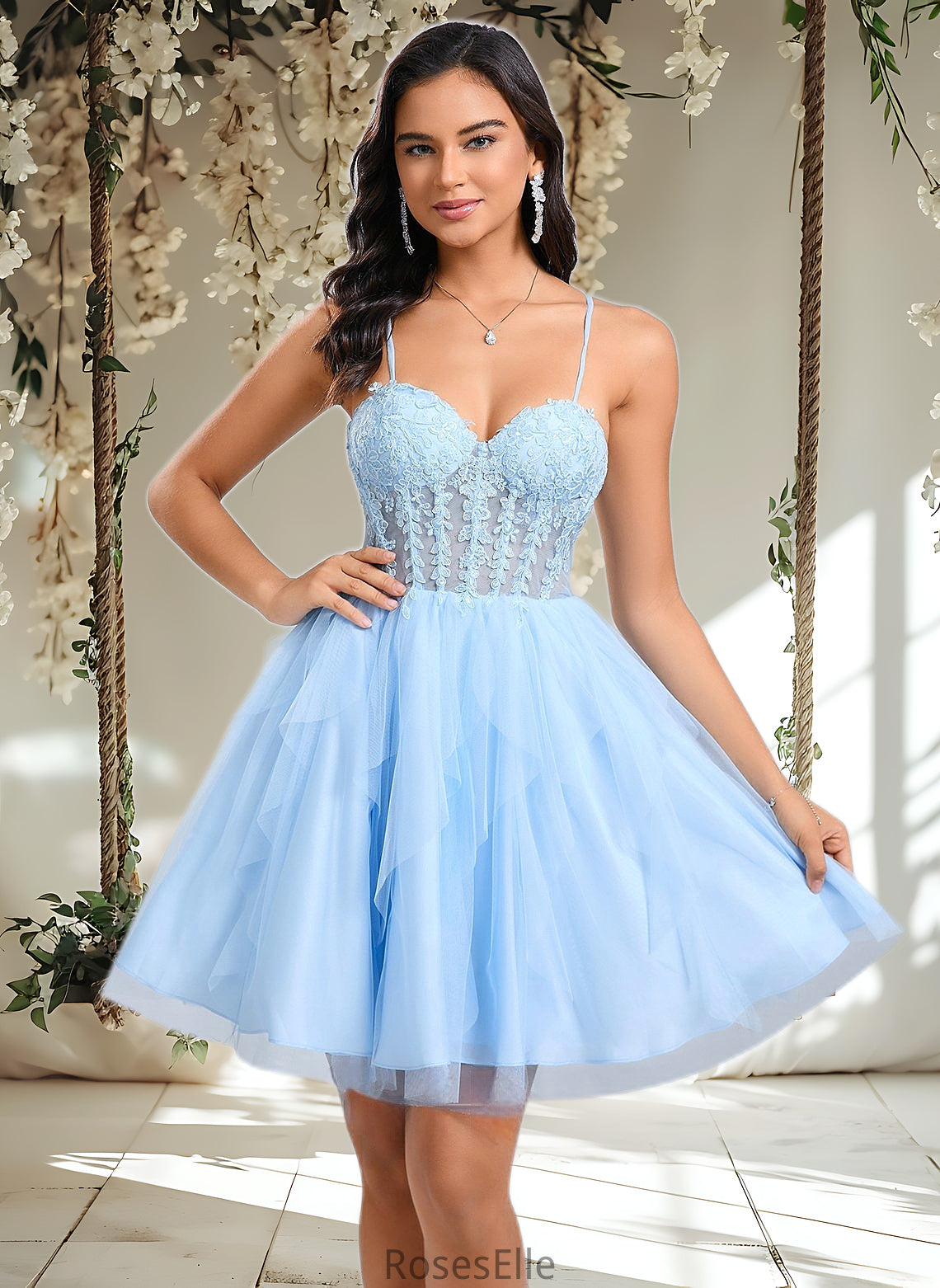 Dana Ball-Gown/Princess Sweetheart Short Lace Tulle Homecoming Dress With Ruffle HJP0025707