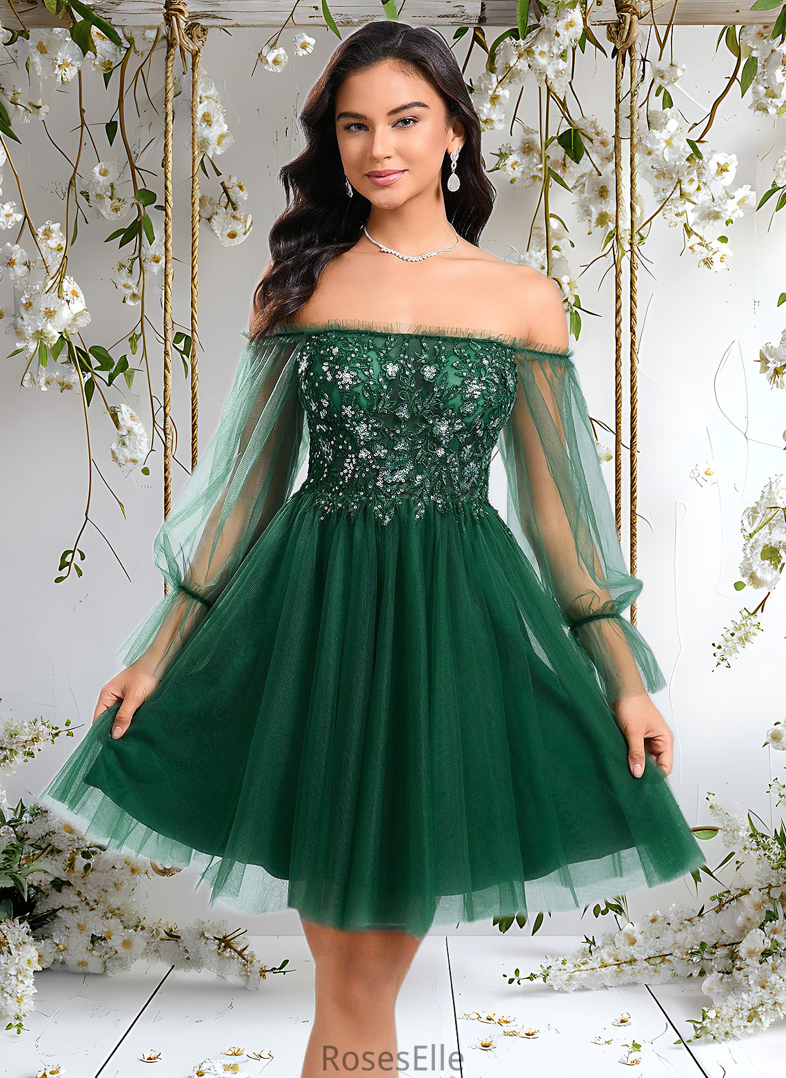 Nancy A-line Off the Shoulder Short Tulle Homecoming Dress With Sequins Appliques Lace HJP0025663