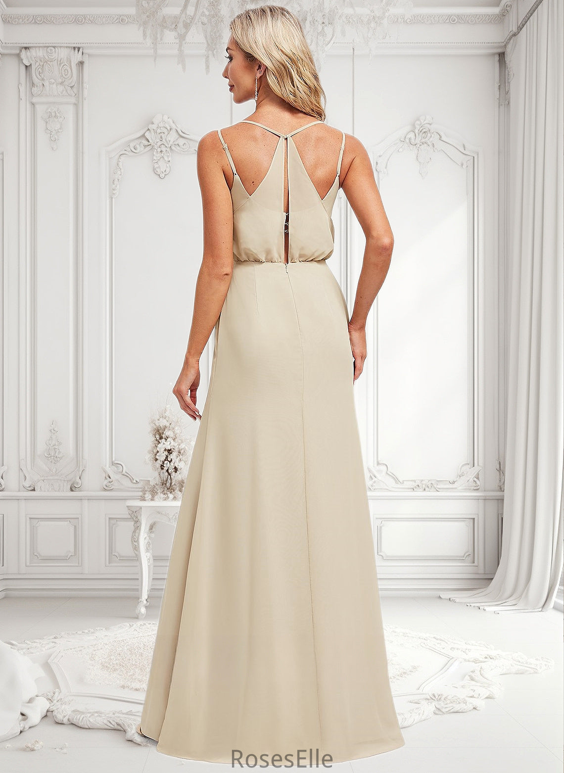 Princess A-line V-Neck Floor-Length Chiffon Bridesmaid Dress HJP0025790