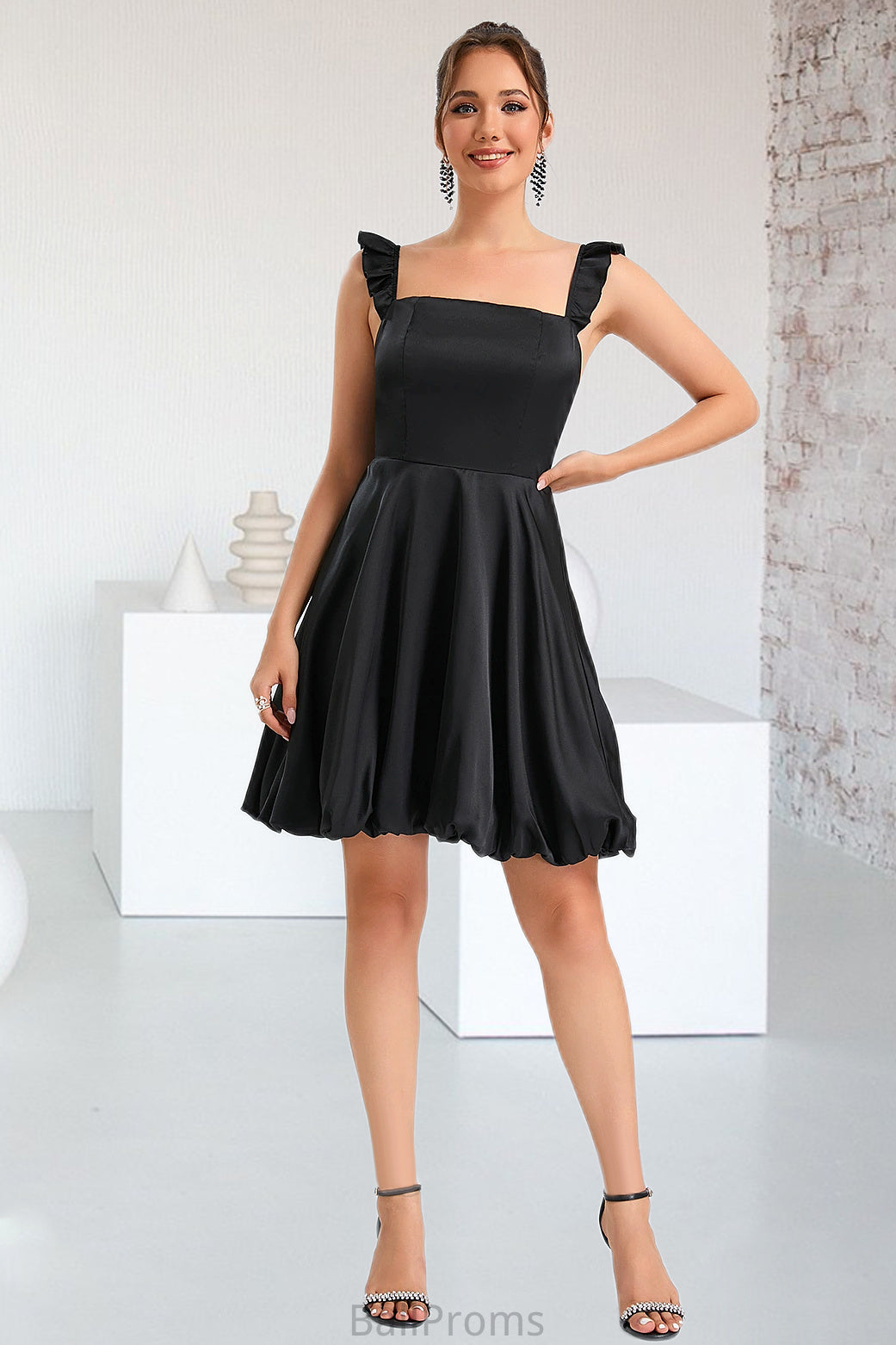 Rosalie A-line Square Short/Mini Satin Homecoming Dress HJP0020484