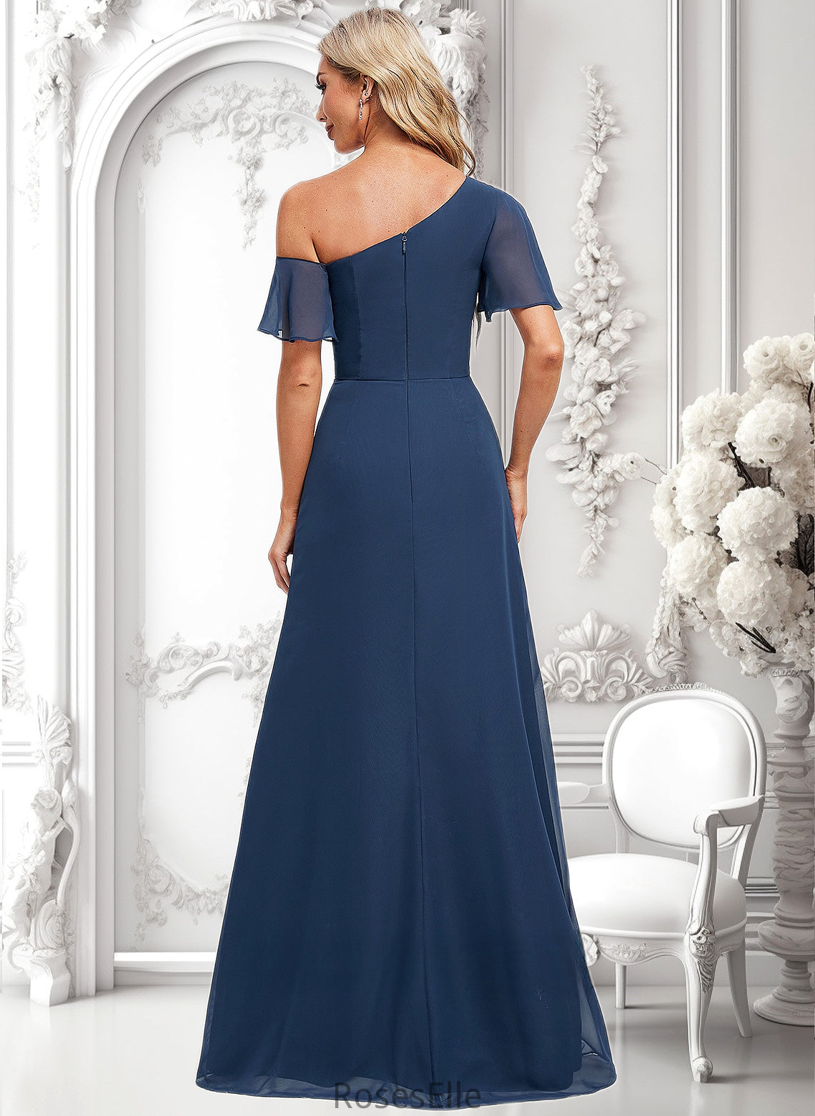 Maisie A-line Asymmetrical Floor-Length Chiffon Bridesmaid Dress With Ruffle HJP0025801