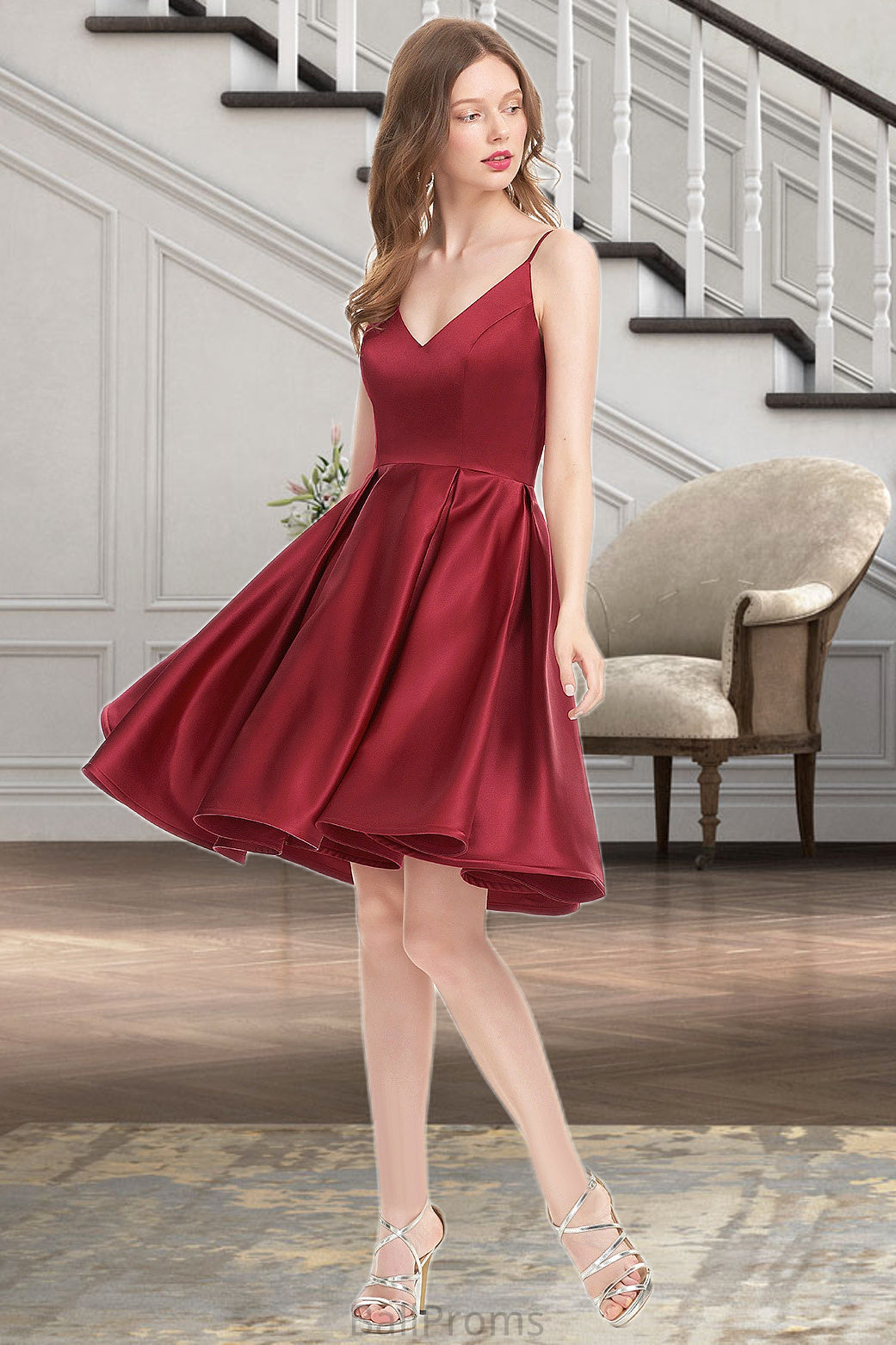 Kiersten A-line V-Neck Short/Mini Satin Homecoming Dress HJP0020542