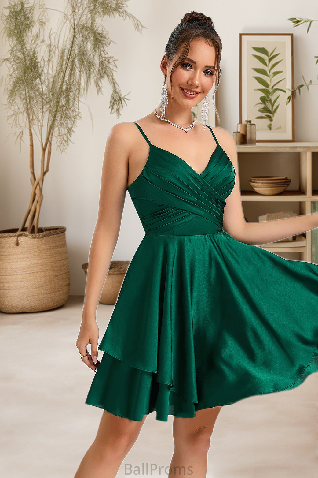 Selah A-line V-Neck Short/Mini Silky Satin Homecoming Dress HJP0020463