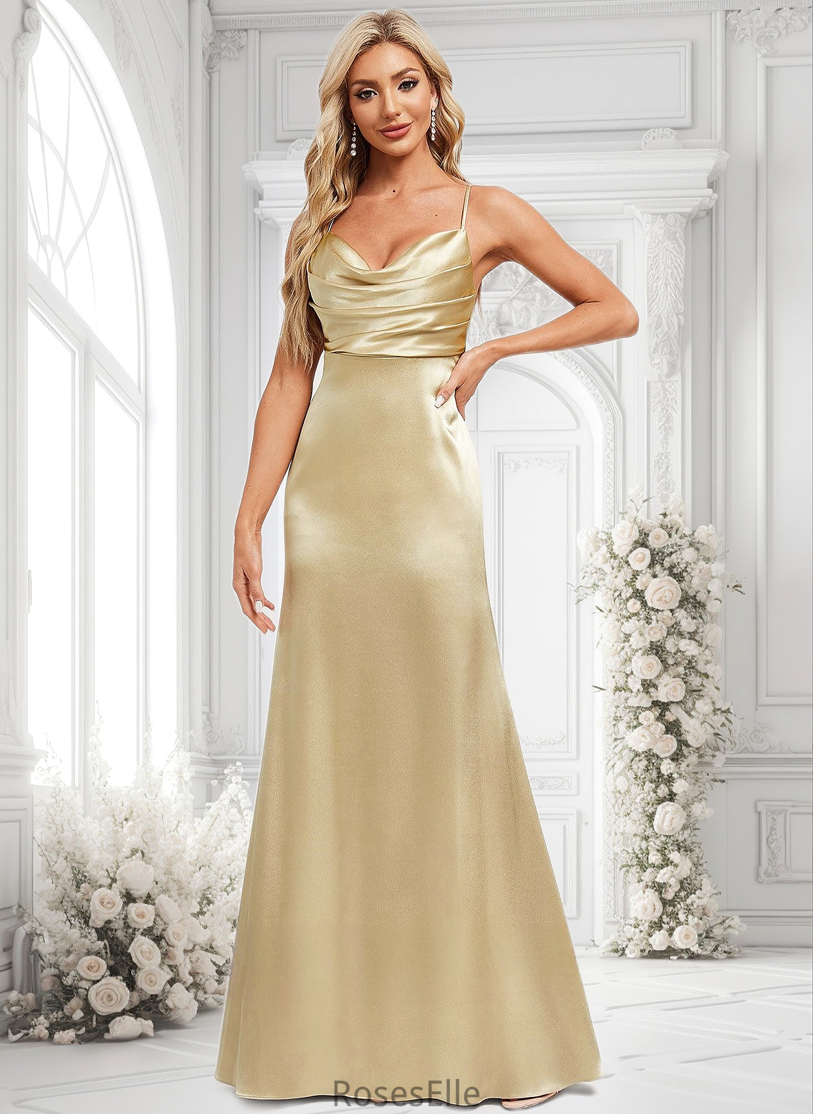 Mckenna Trumpet/Mermaid Cowl Floor-Length Stretch Satin Bridesmaid Dress HJP0025792