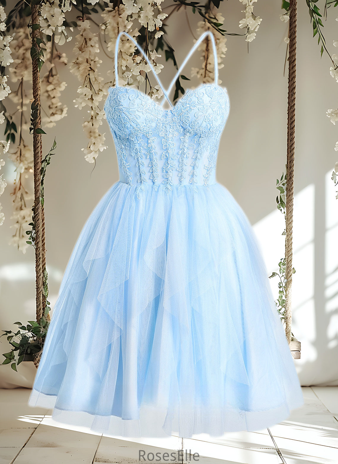 Dana Ball-Gown/Princess Sweetheart Short Lace Tulle Homecoming Dress With Ruffle HJP0025707