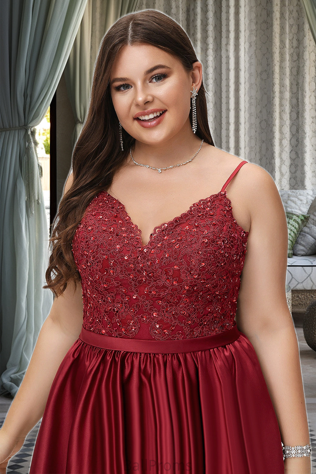 Yasmin A-line V-Neck Short/Mini Lace Satin Homecoming Dress With Beading HJP0020554