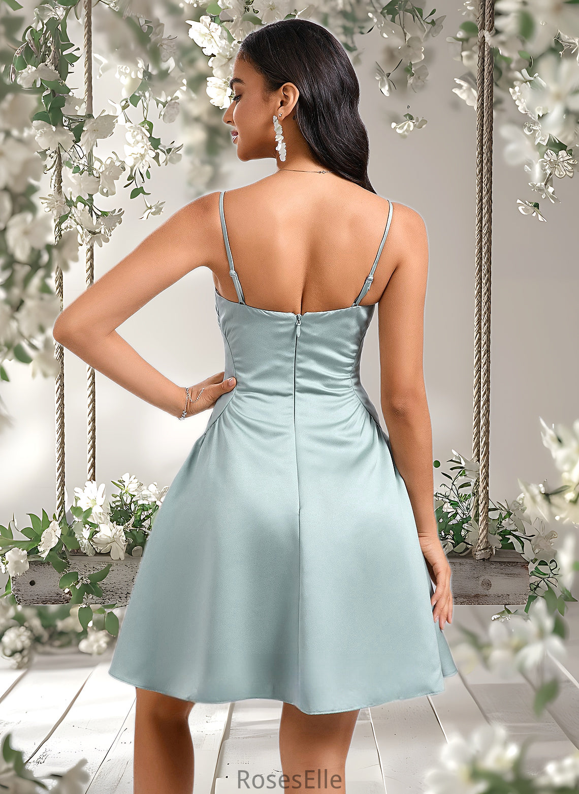 Bella A-line Straight Short Satin Homecoming Dress HJP0025643