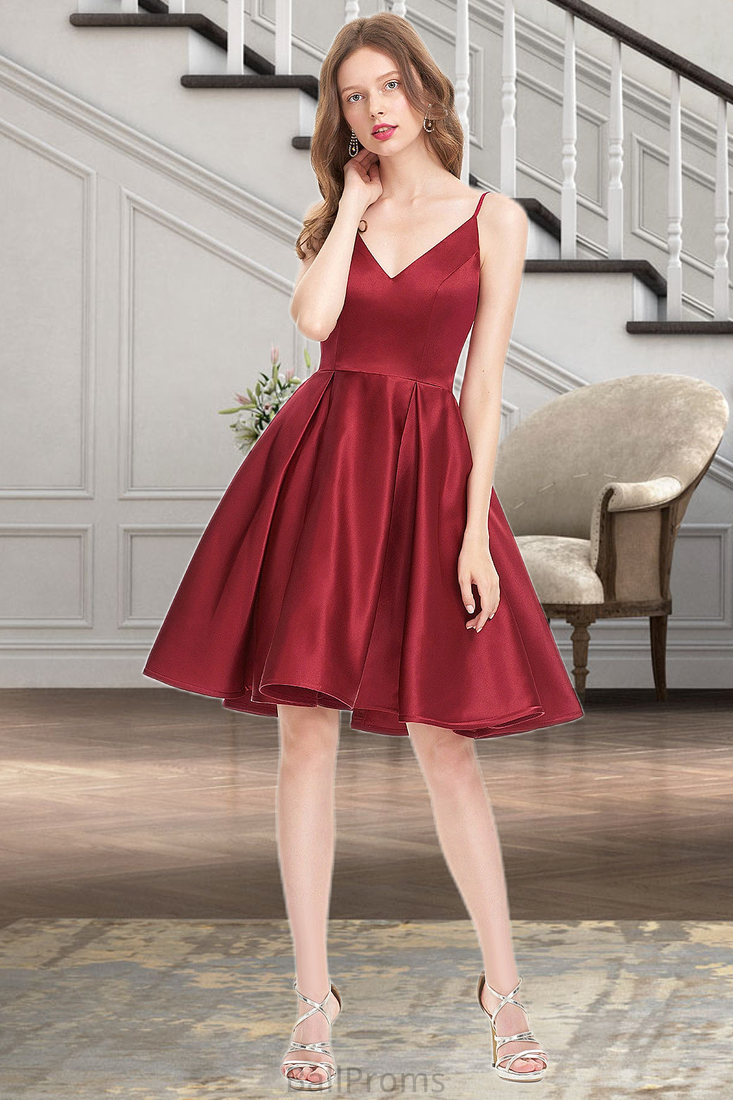 Kiersten A-line V-Neck Short/Mini Satin Homecoming Dress HJP0020542