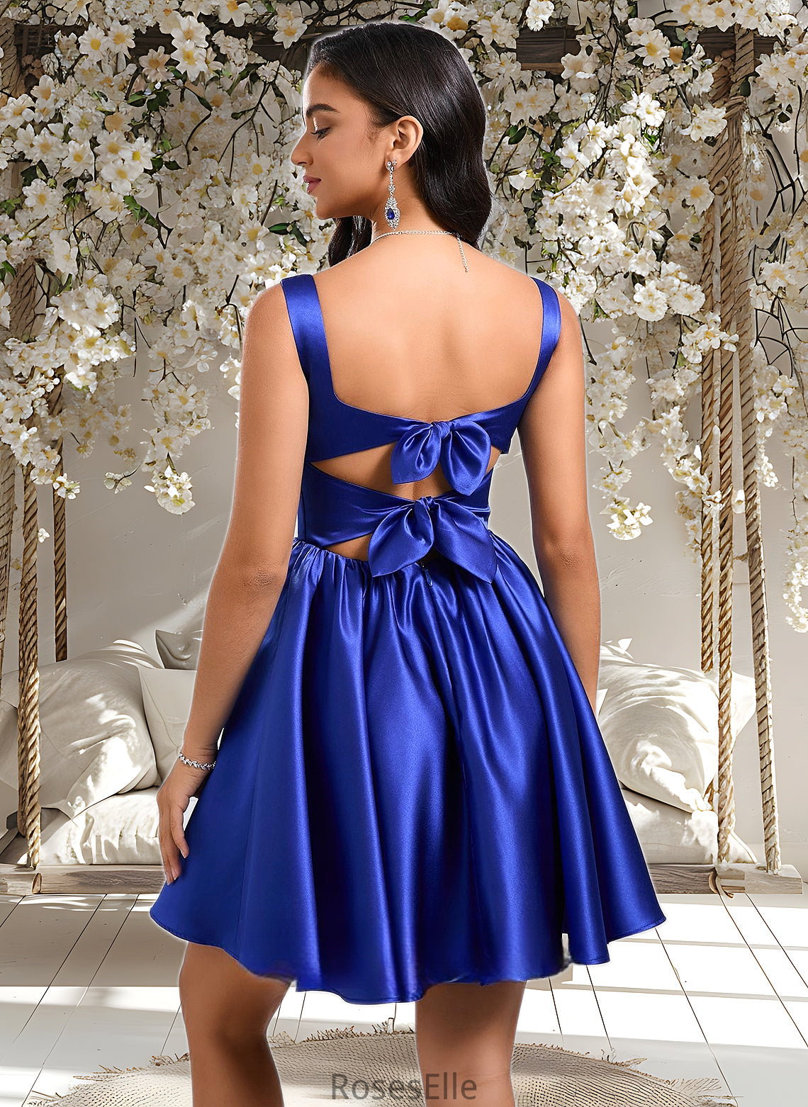 Alisa A-line Square Short Satin Homecoming Dress With Bow HJP0025672