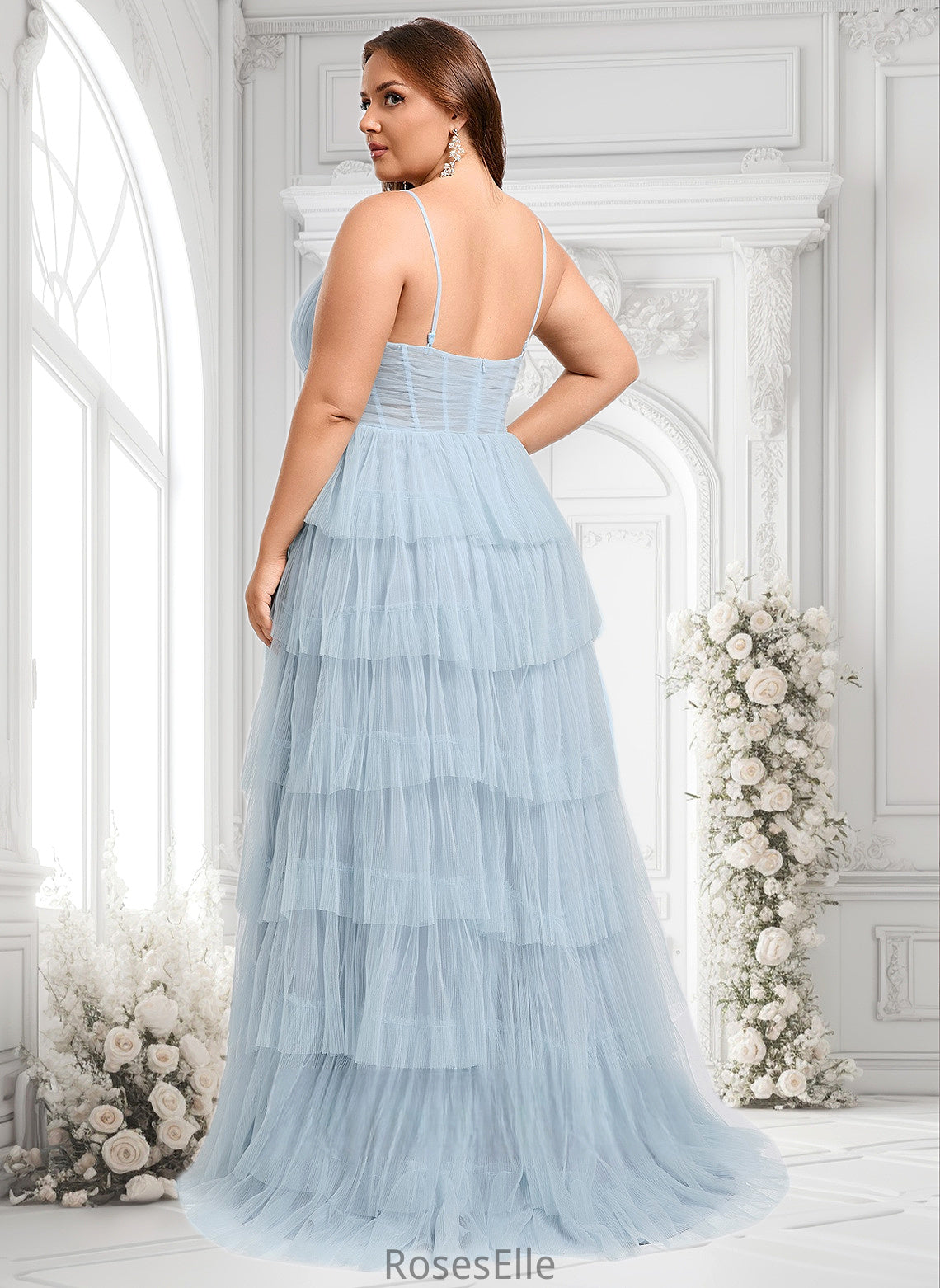 Jenna Ball-Gown/Princess V-Neck Sweep Train Tulle Prom Dresses HJP0025833