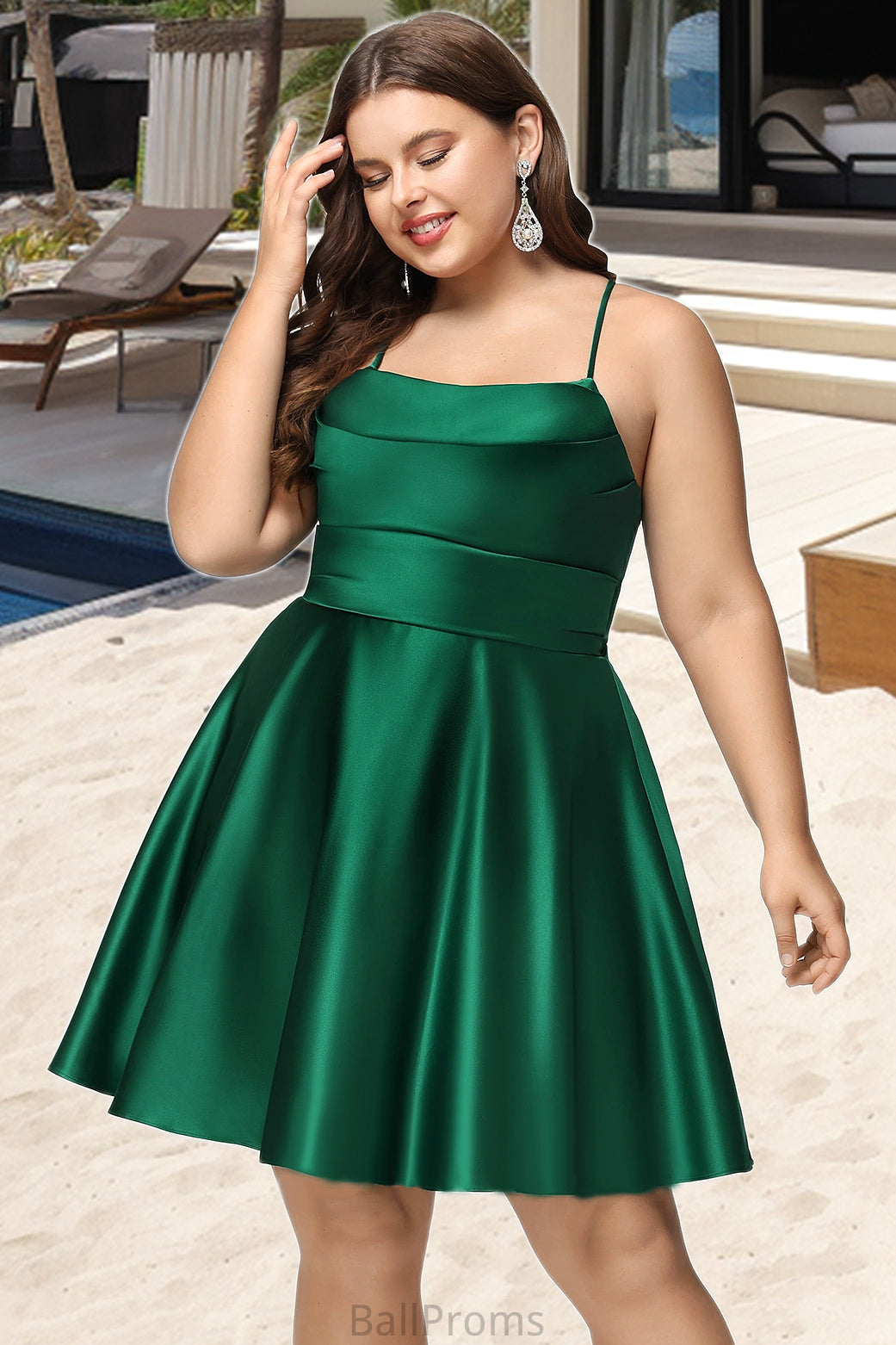 Isabella A-line Cowl Short/Mini Satin Homecoming Dress With Pleated HJP0020511