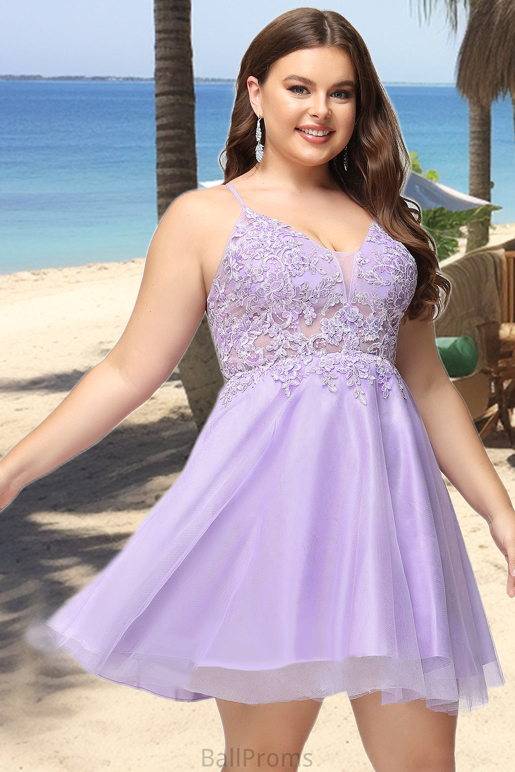 Allison A-line V-Neck Short/Mini Lace Tulle Homecoming Dress With Beading HJP0020501