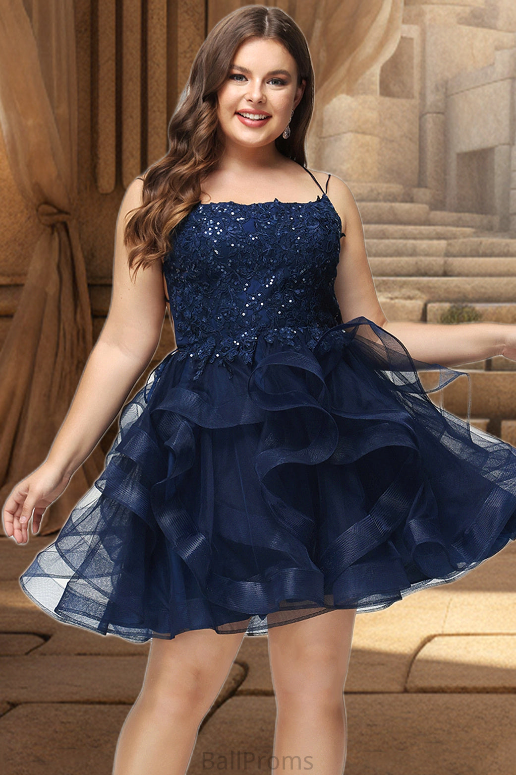 Paisley Ball-Gown/Princess Scoop Short/Mini Lace Tulle Homecoming Dress With Sequins HJP0020510