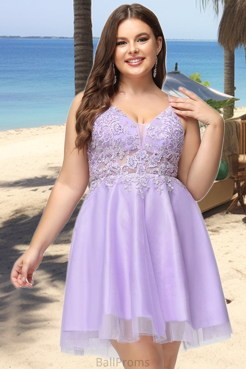 Allison A-line V-Neck Short/Mini Lace Tulle Homecoming Dress With Beading HJP0020501