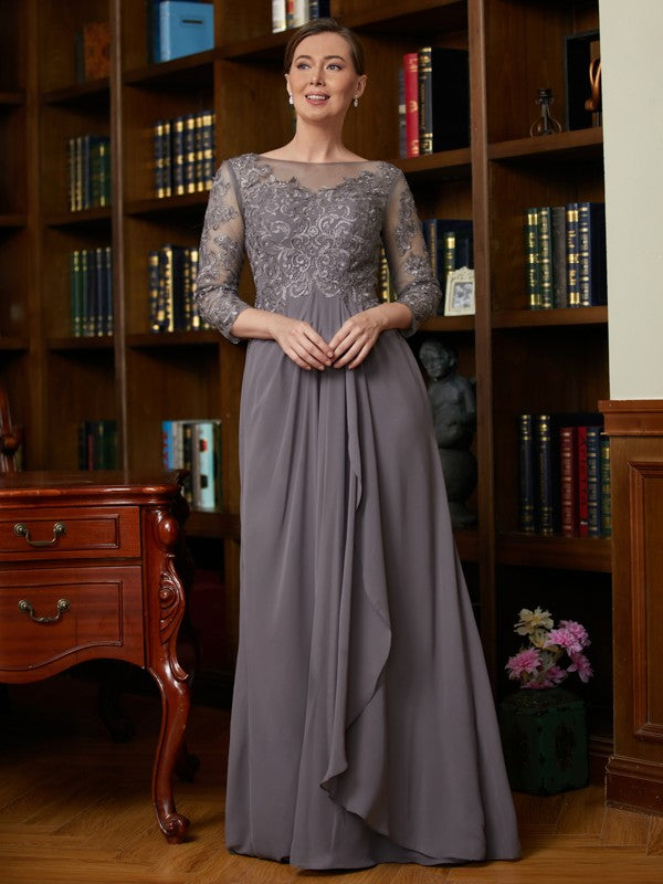 Zara A-Line/Princess Chiffon Lace Scoop 3/4 Sleeves Floor-Length Mother of the Bride Dresses HJP0020341