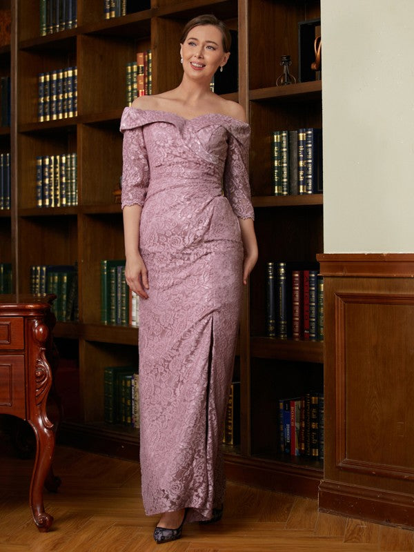 Macie Sheath/Column Satin Lace Off-the-Shoulder 3/4 Sleeves Floor-Length Mother of the Bride Dresses HJP0020343