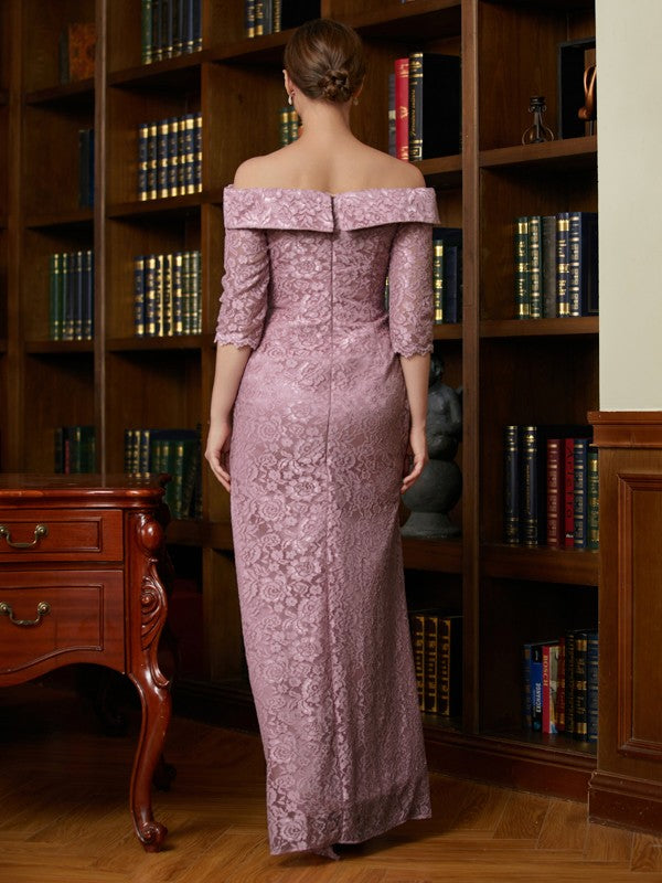 Macie Sheath/Column Satin Lace Off-the-Shoulder 3/4 Sleeves Floor-Length Mother of the Bride Dresses HJP0020343