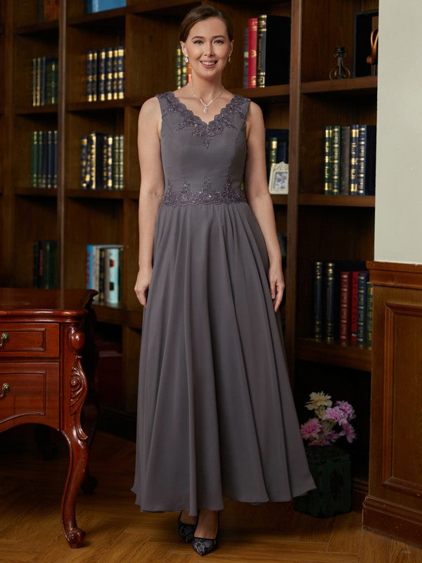 Veronica A-Line/Princess Chiffon Applique V-neck Sleeveless Ankle-Length Mother of the Bride Dresses HJP0020365