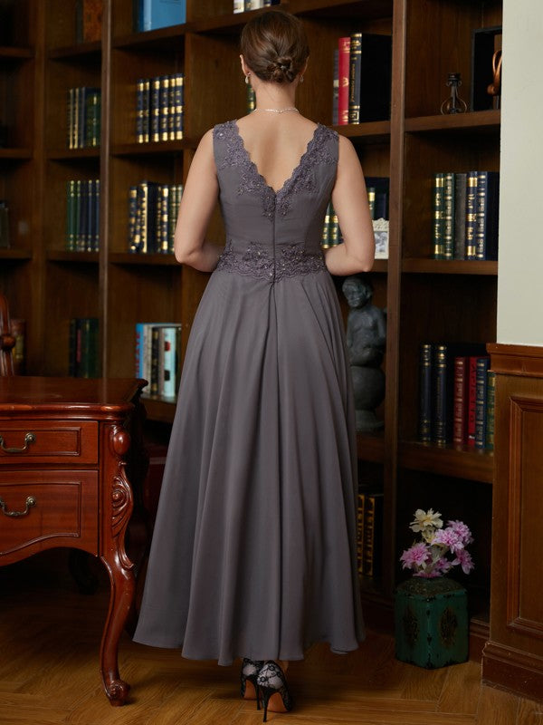 Veronica A-Line/Princess Chiffon Applique V-neck Sleeveless Ankle-Length Mother of the Bride Dresses HJP0020365