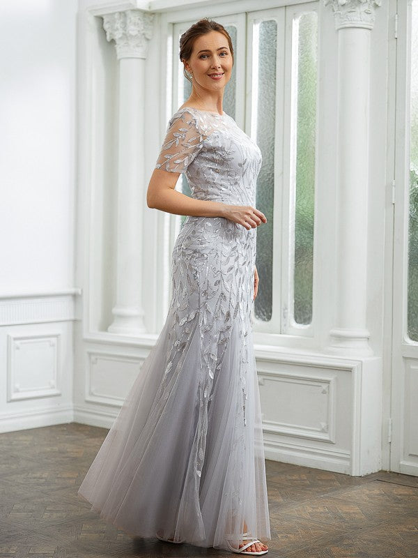 Viola A-Line/Princess Tulle Ruched Bateau Short Sleeves Ankle-Length Mother of the Bride Dresses HJP0020261