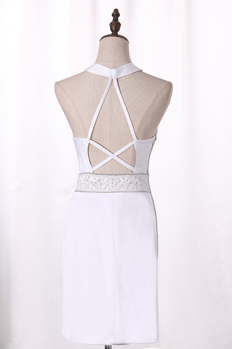 2024 New Arrival Halter Open Back  Cocktail Dresses Spandex With Beading