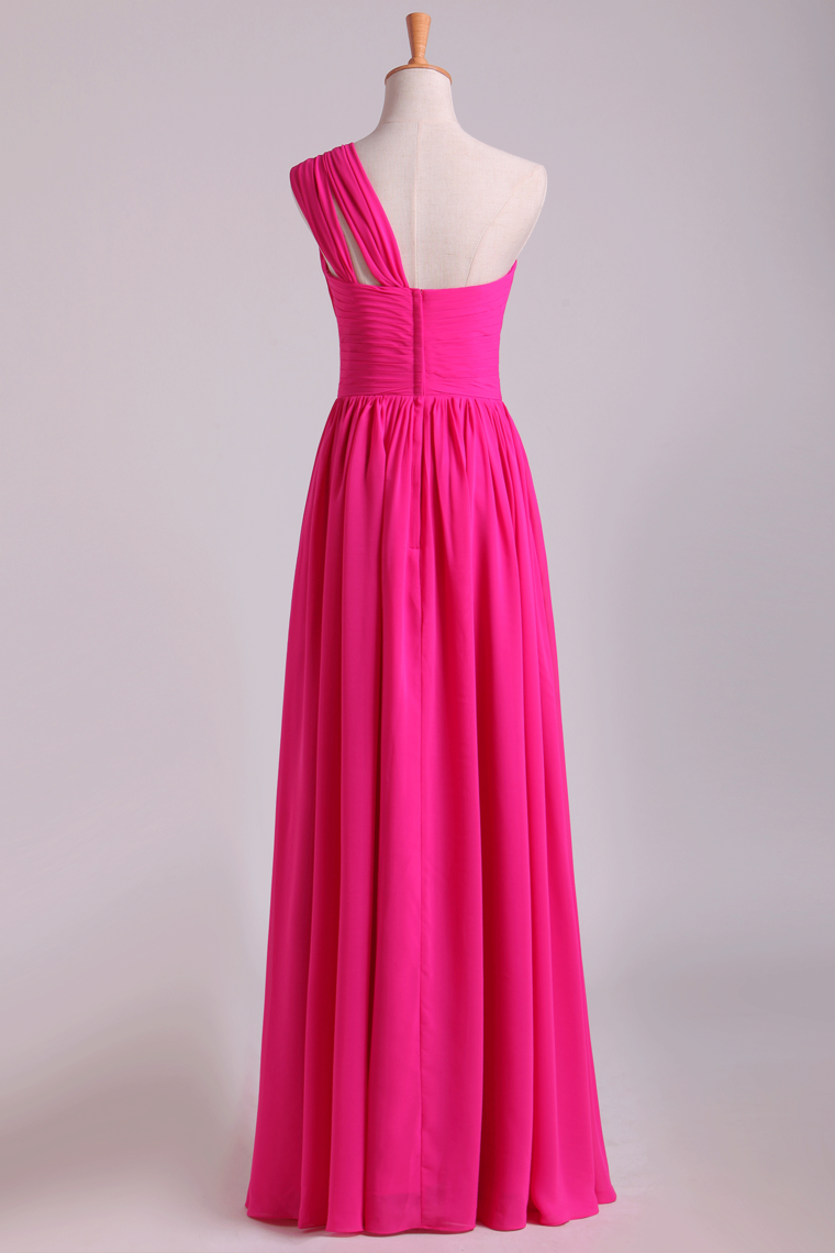 2024 Fuchsia One Shoulder A Line Chiffon Bridesmaid Dresses