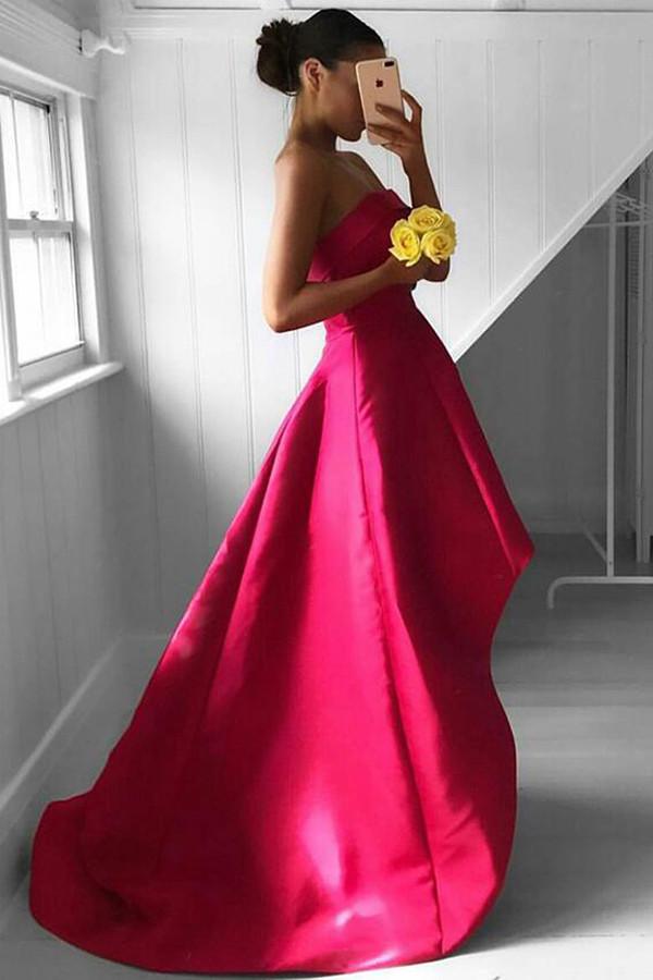 Asymmetrical Sleeveless Sweep Train Straight Neck Mid Back Prom Dresses