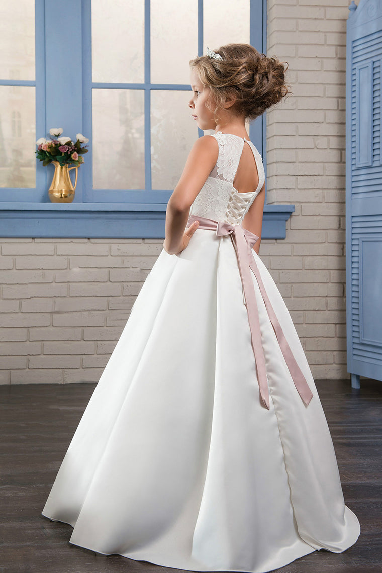 2024 New Arrival Scoop With Beading&Appliques Satin Flower Girl Dresses