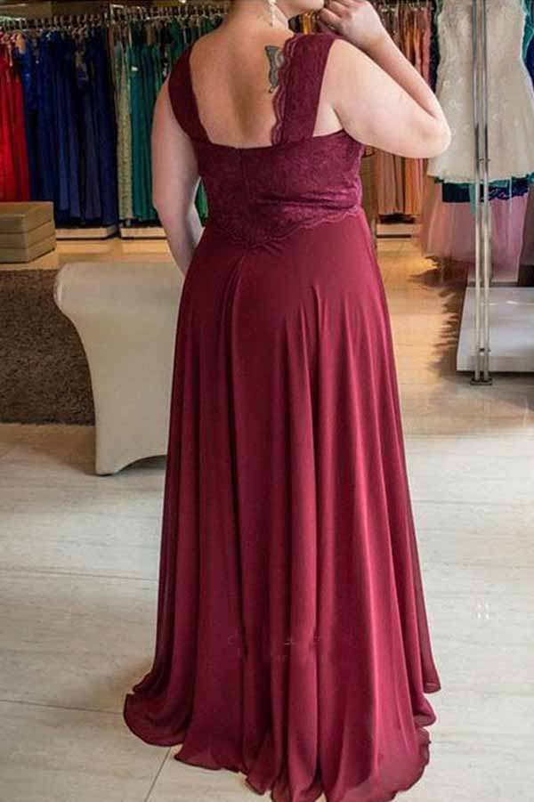 Simple Deep V Neck Lace Appliques Sleeveless Bridesmaid Dresses