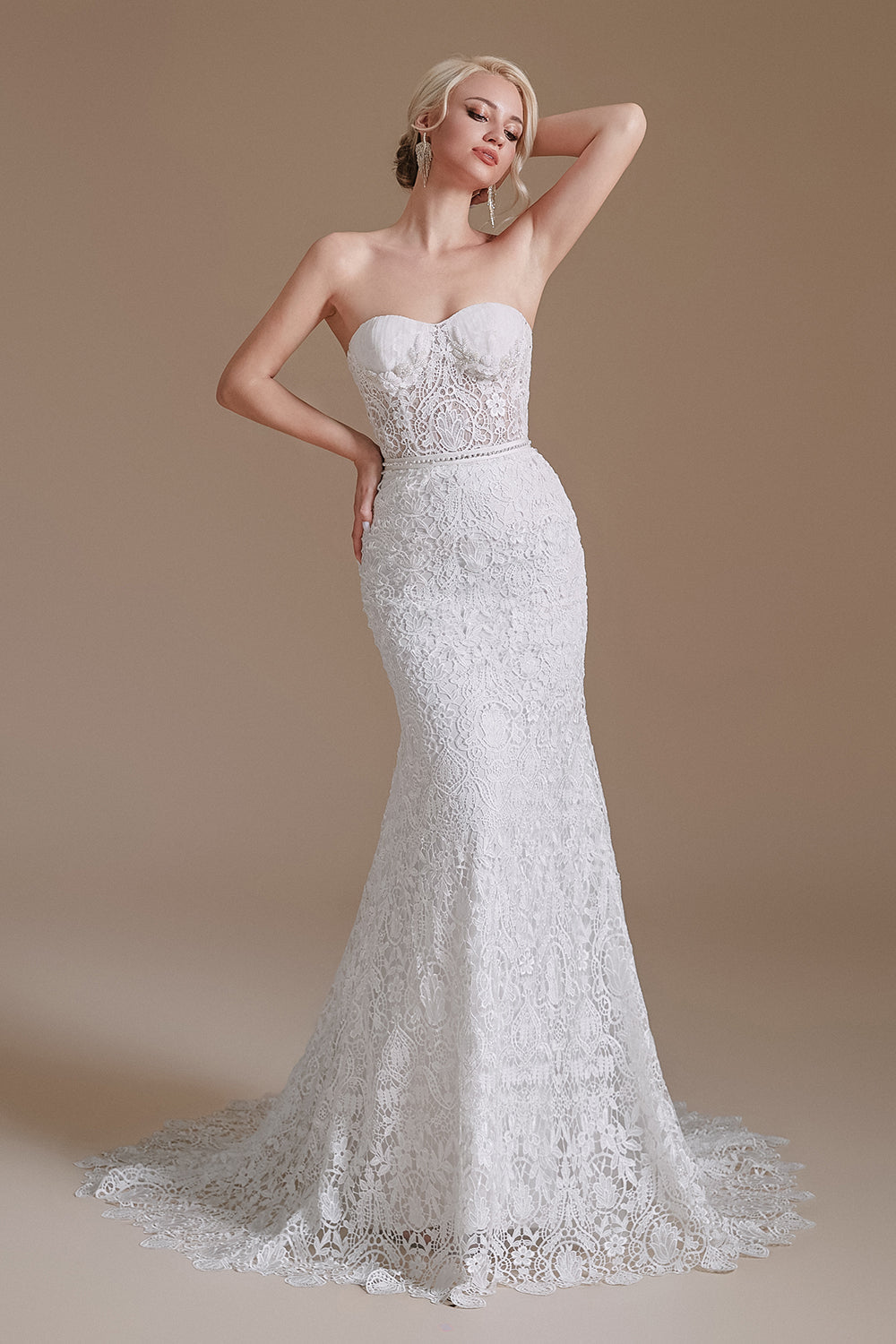 New Arrival Sweetheart Off the Shoulder Lace Long Beach Wedding Dresses