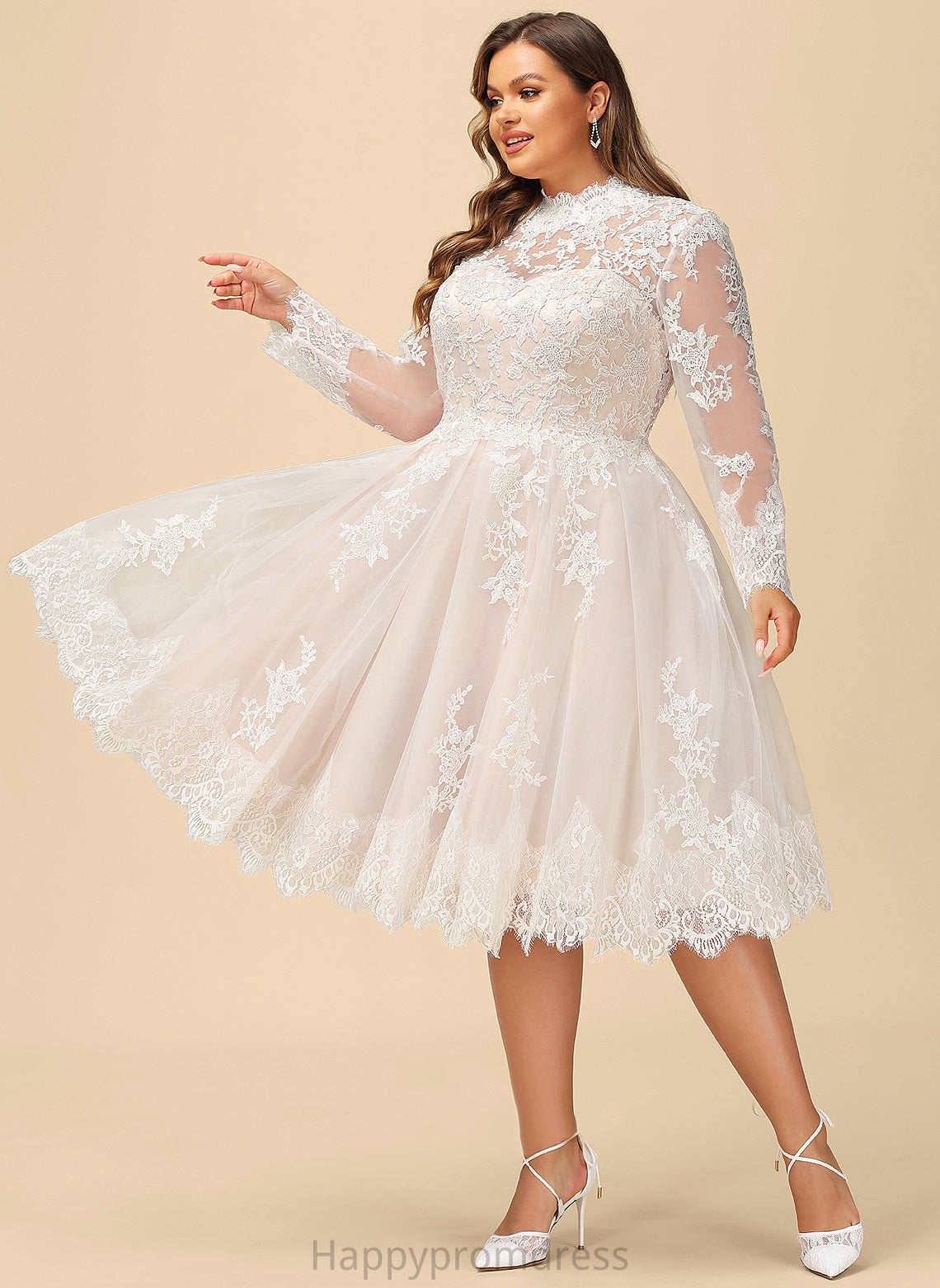 Wedding Dresses A-Line Knee-Length Janiyah Lace Tulle Illusion Dress Wedding