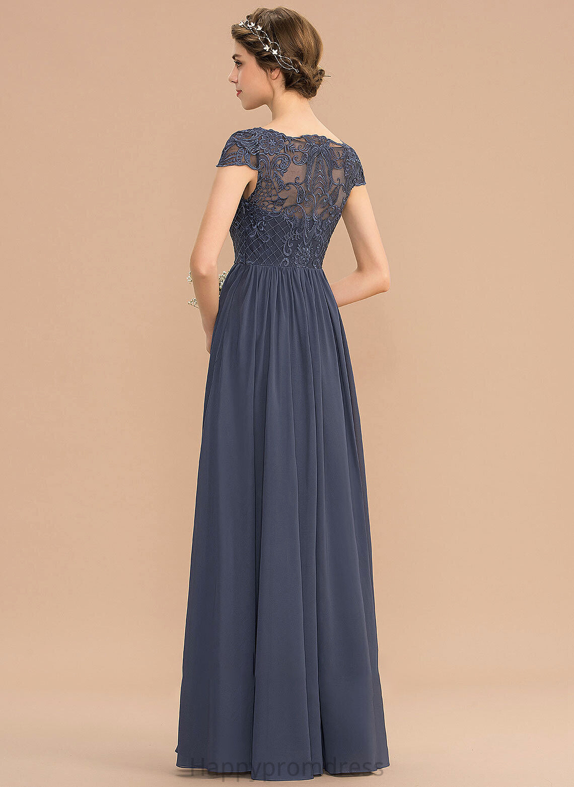 A-Line Length Silhouette Lace Straps Floor-Length Neckline Fabric ScoopNeck Raina Sleeveless A-Line/Princess Bridesmaid Dresses