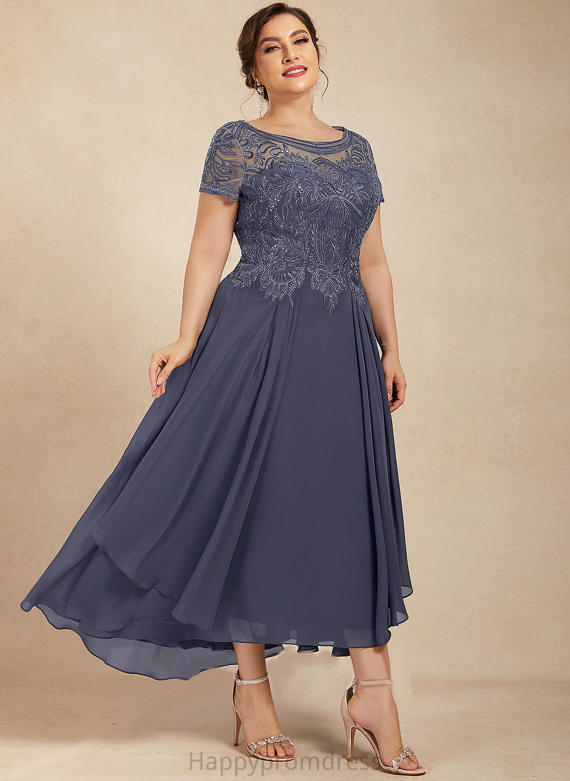 With Dress Scoop of Neck Sequins June Mother A-Line Bride Mother of the Bride Dresses Chiffon Lace the Asymmetrical