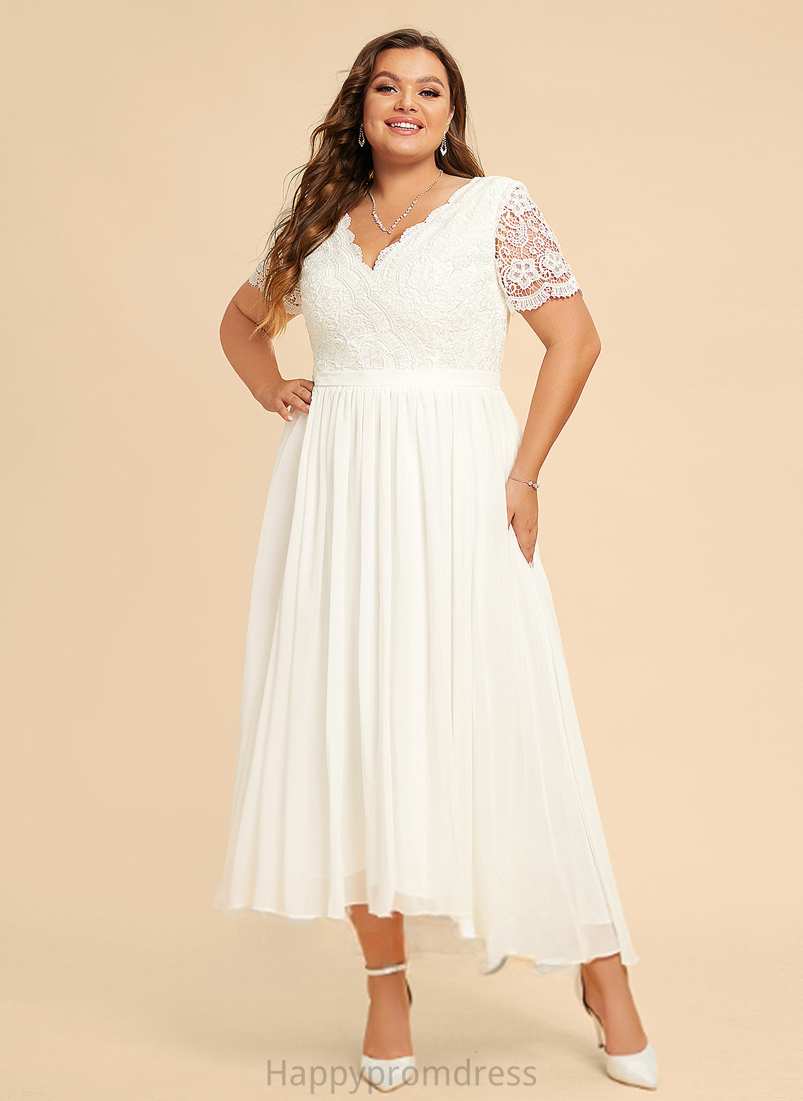 V-neck Noemi Wedding Dresses Wedding A-Line Dress Asymmetrical Chiffon Lace