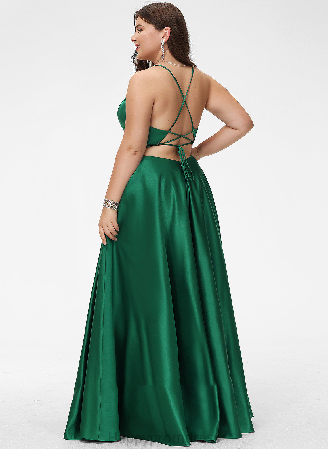 Floor-Length Satin Prom Dresses A-Line V-neck Ina