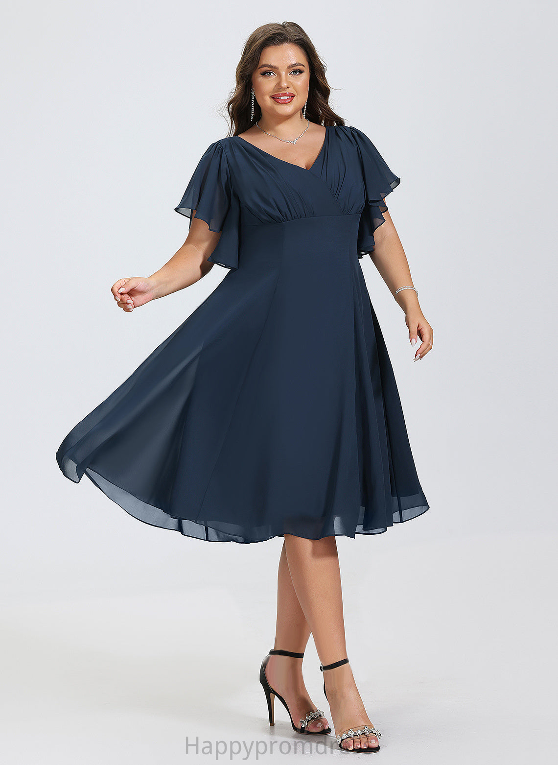 A-Line Cocktail Dresses Sal Knee-Length V-neck Chiffon Cocktail Dress