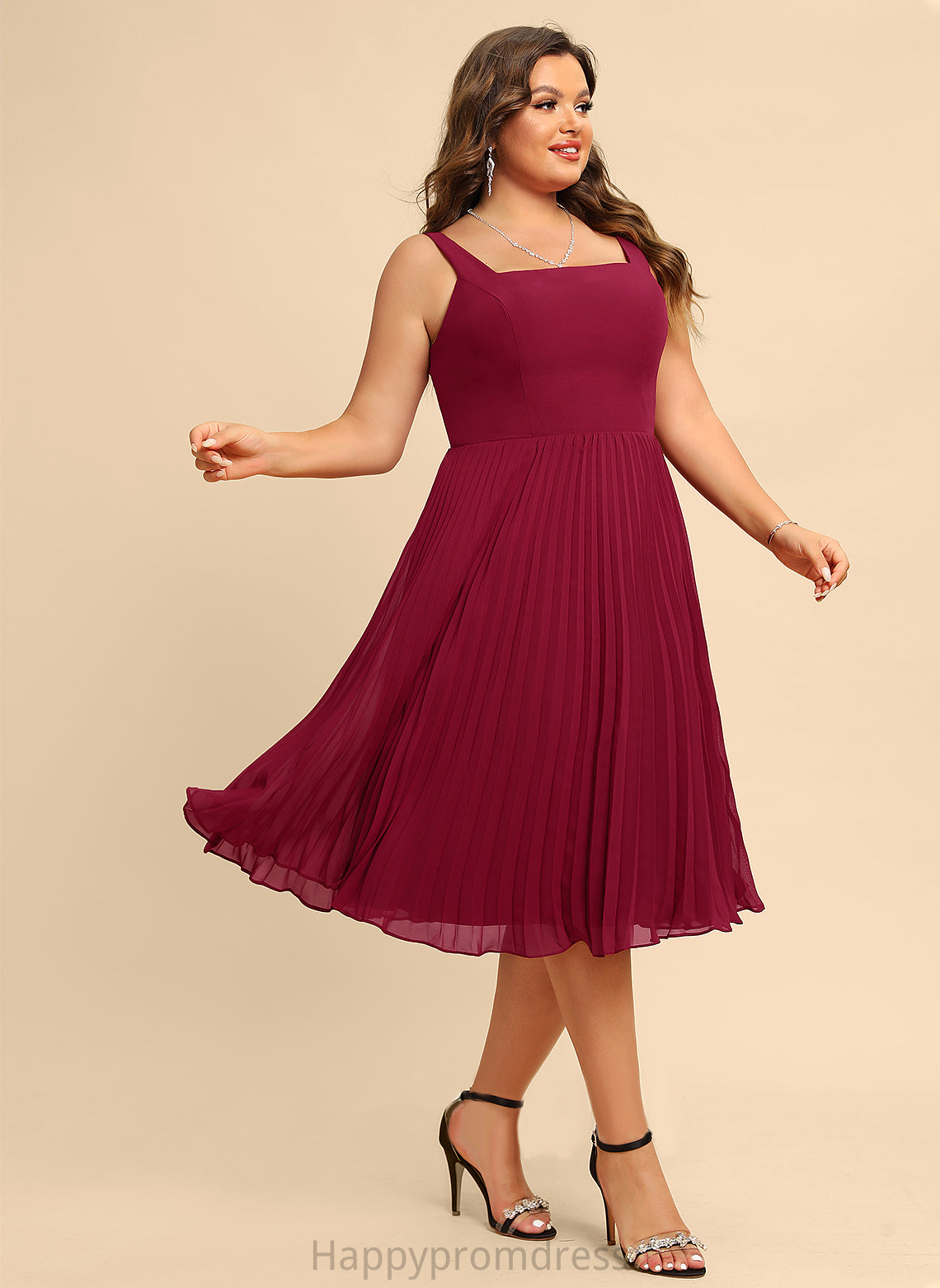 Homecoming Dresses Homecoming A-Line With Chiffon Square Pleated Neckline Knee-Length Dress Elaina