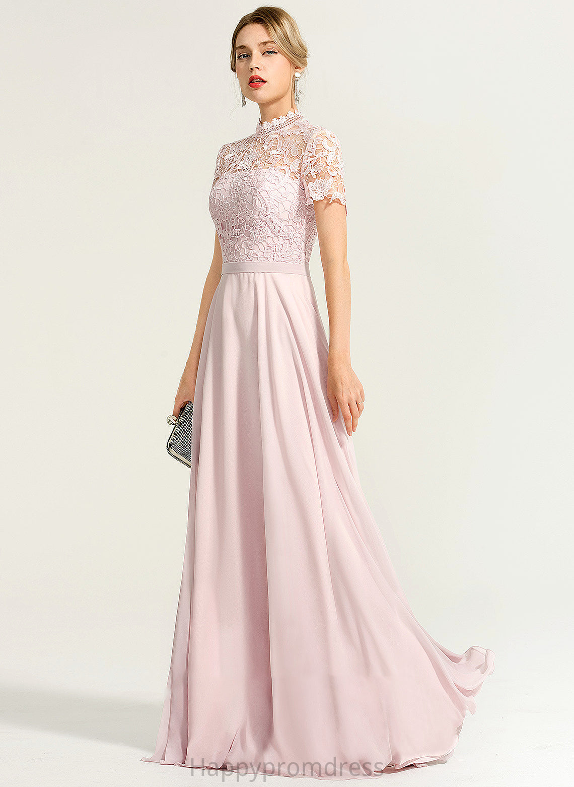 A-Line Chiffon Prom Dresses With High Sequins Una Neck Floor-Length