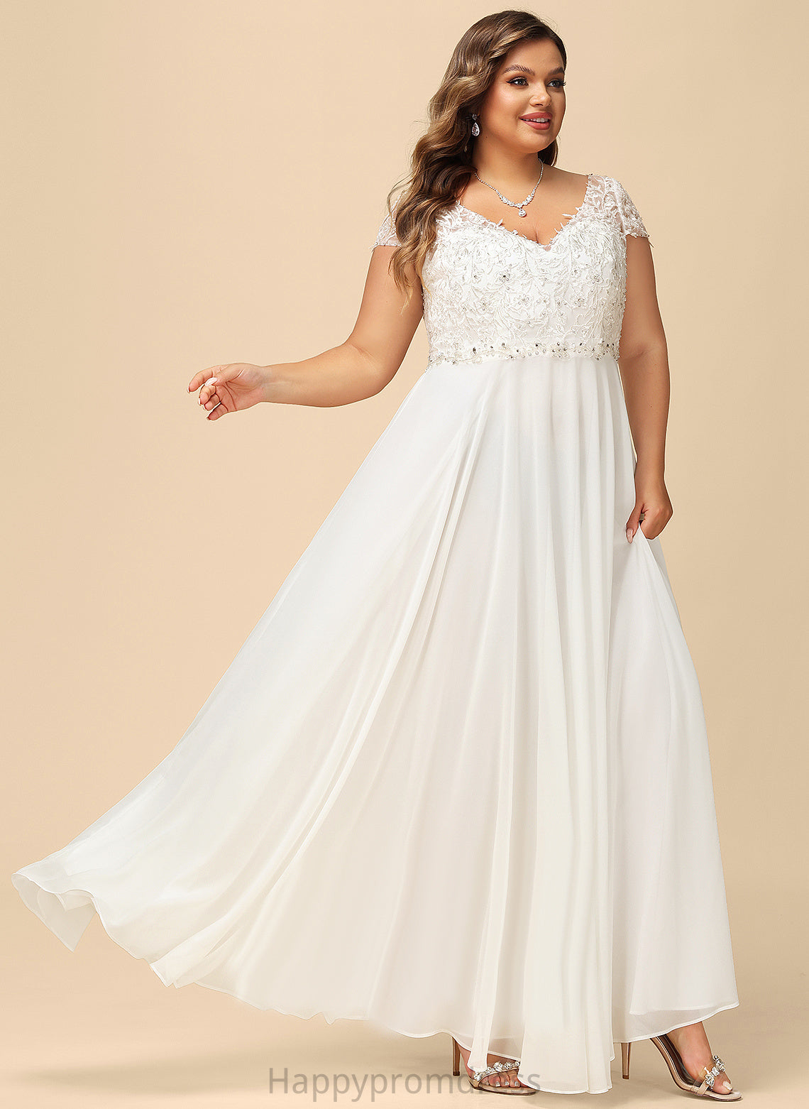 Wedding Dresses A-Line Wedding Floor-Length V-neck With Chiffon Beading Kylee Sequins Dress Lace