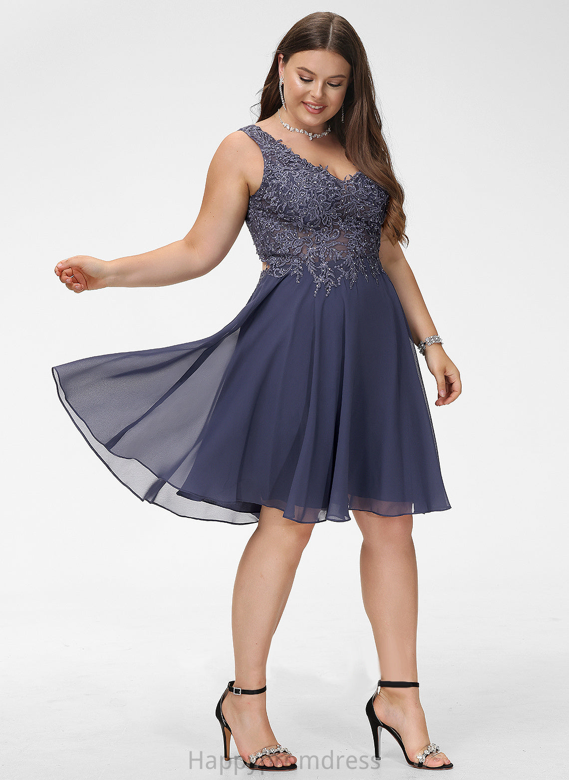 Beading Lace Justice Dress V-neck With A-Line Knee-Length Homecoming Dresses Chiffon Homecoming