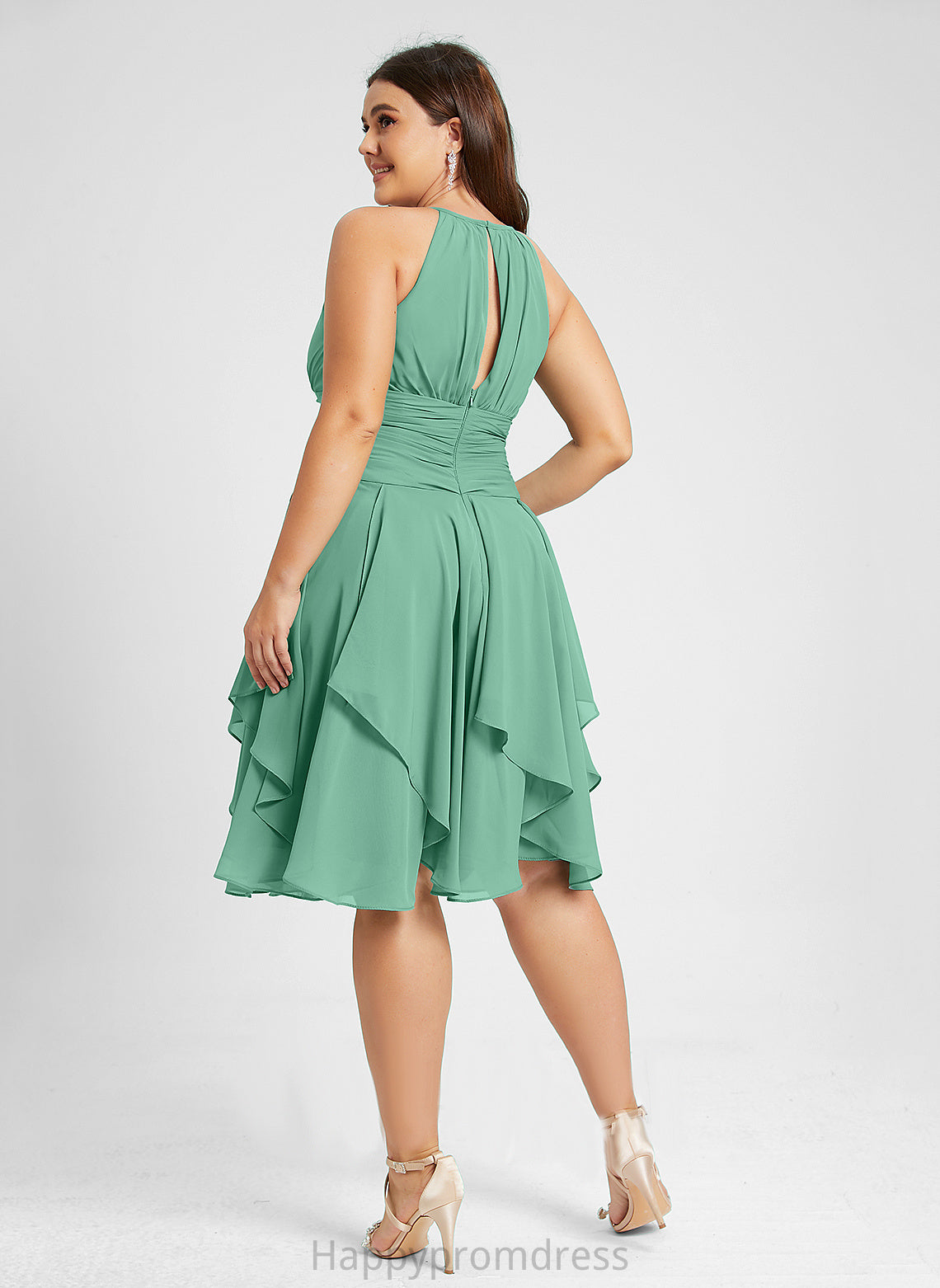 Chiffon Scoop Dress Cocktail Cocktail Dresses Ruffles Juliana Knee-Length Cascading Ruffle A-Line Neck With