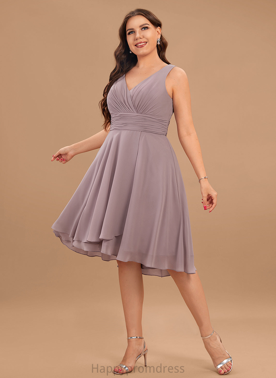 V-neck A-Line Ruffle With Asymmetrical Cocktail Cocktail Dresses Jacquelyn Chiffon Dress