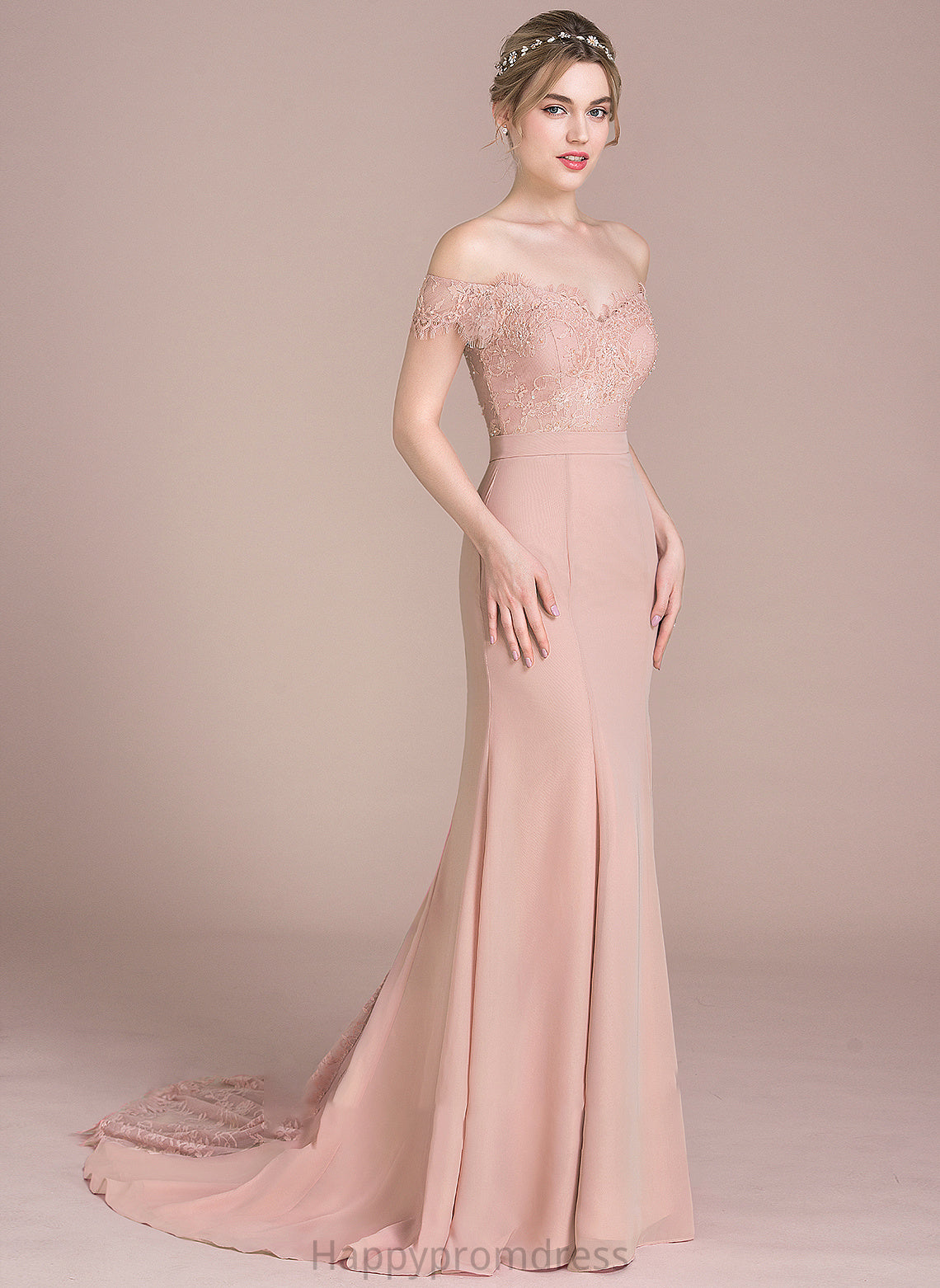 Court Lace Sequins Off-the-Shoulder Trumpet/Mermaid With Prom Dresses Train Chiffon Estrella