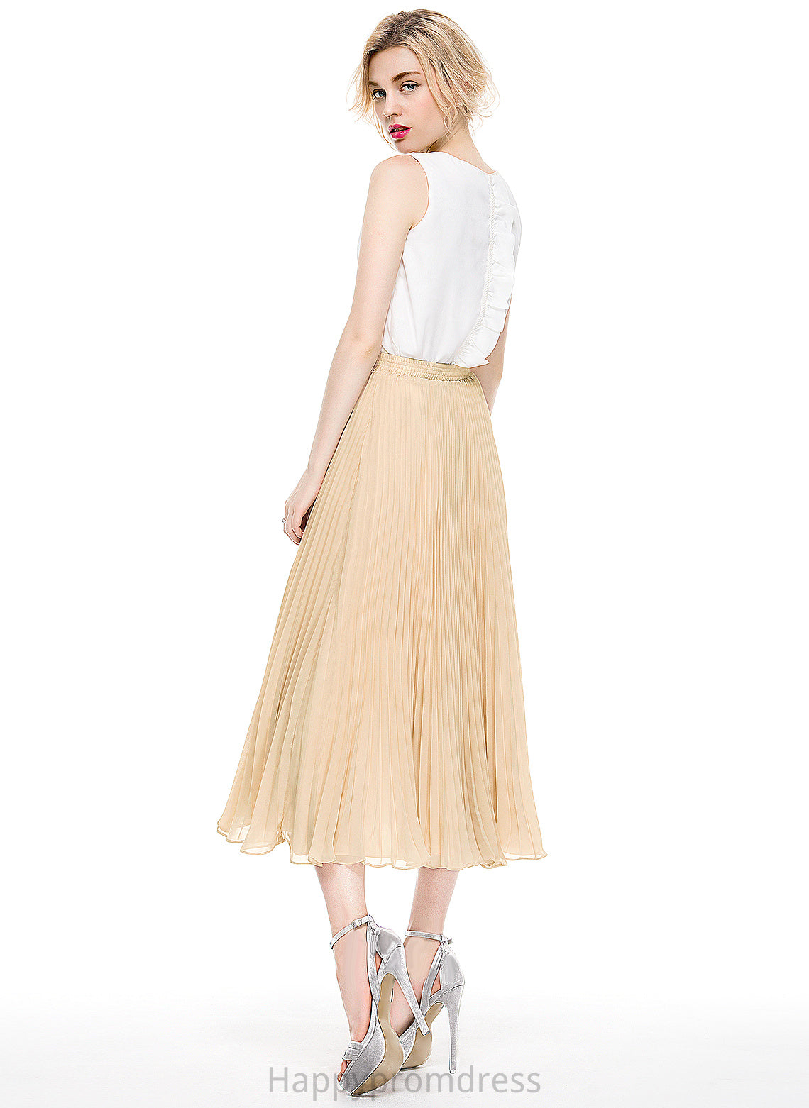 Cocktail Dresses With Chiffon A-Line/Princess Cocktail Pleated Skirt Tea-Length Mary