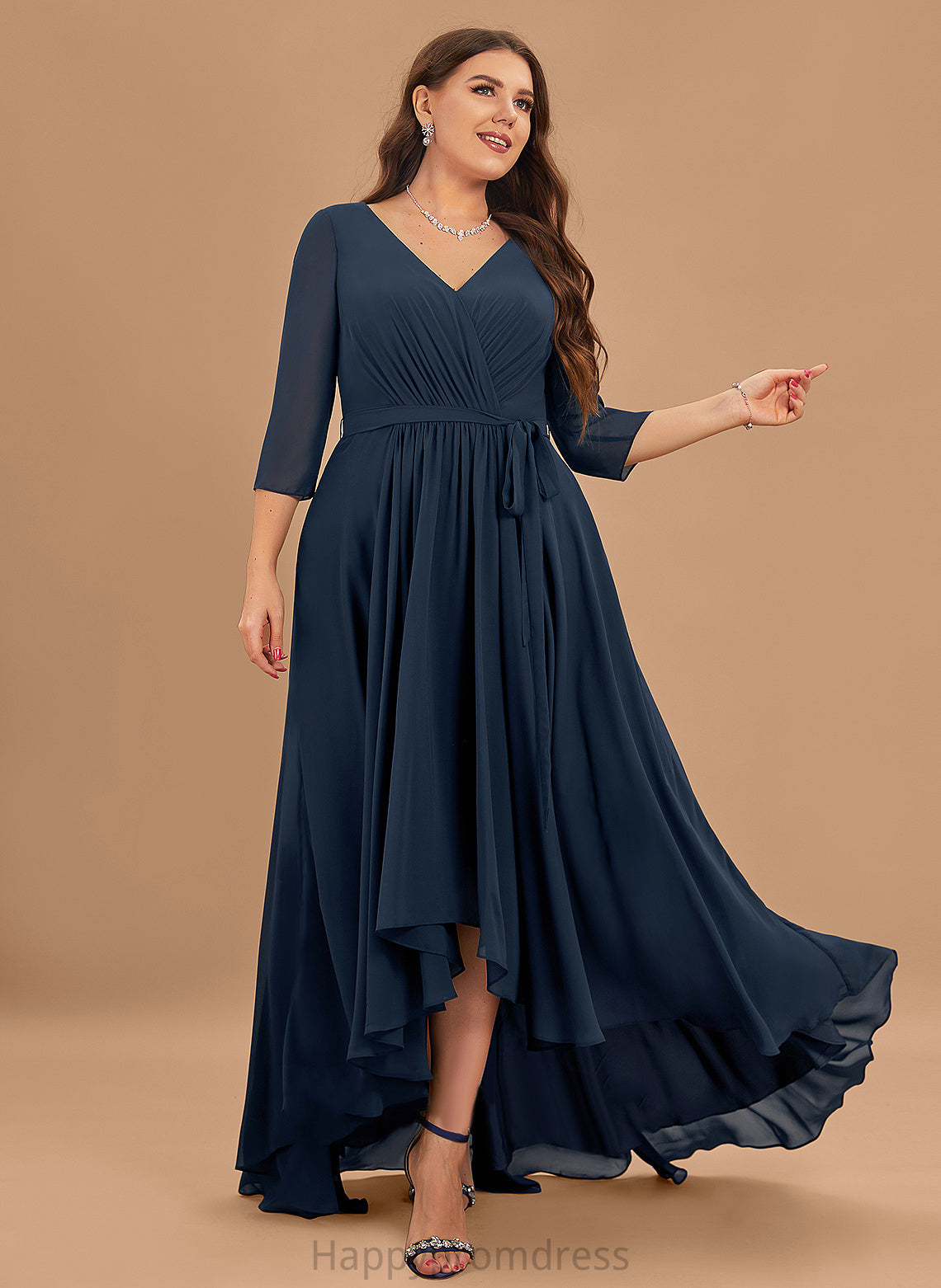 Pleated Kennedi With Cocktail Asymmetrical A-Line Dress V-neck Cocktail Dresses Chiffon