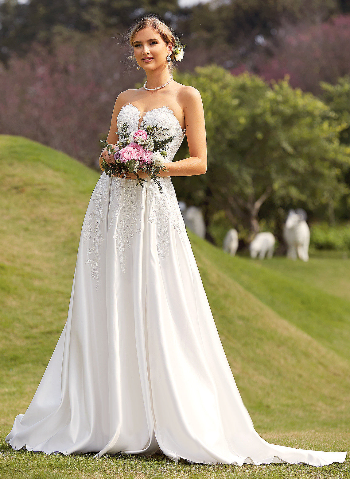 Train Split Wedding Justine Sweetheart Front Satin Ball-Gown/Princess Lace With Wedding Dresses Chapel Dress