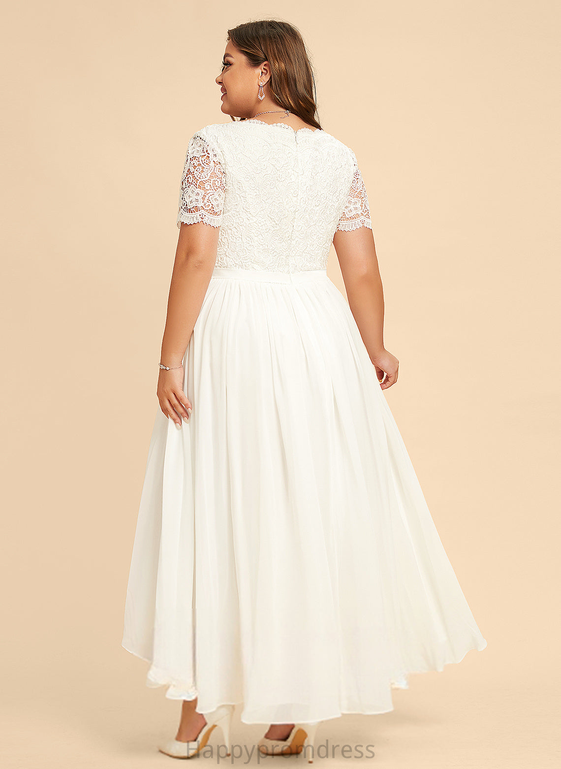 V-neck Noemi Wedding Dresses Wedding A-Line Dress Asymmetrical Chiffon Lace