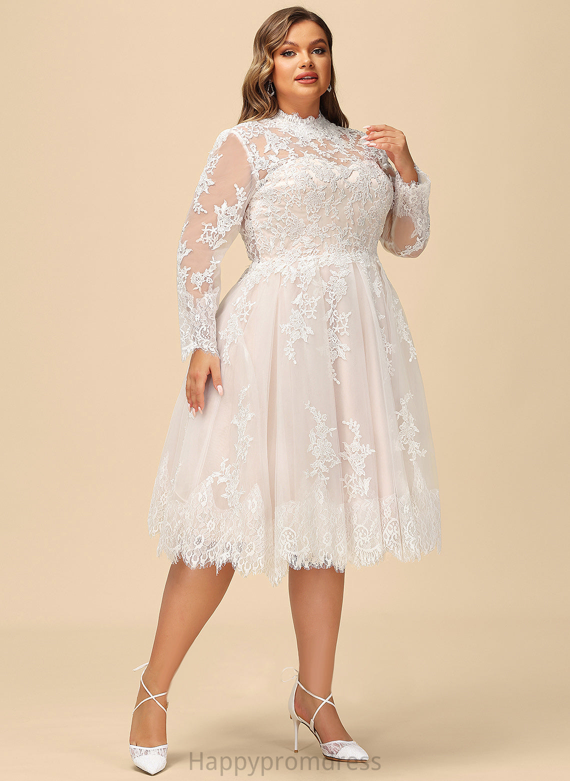 Wedding Dresses A-Line Knee-Length Janiyah Lace Tulle Illusion Dress Wedding