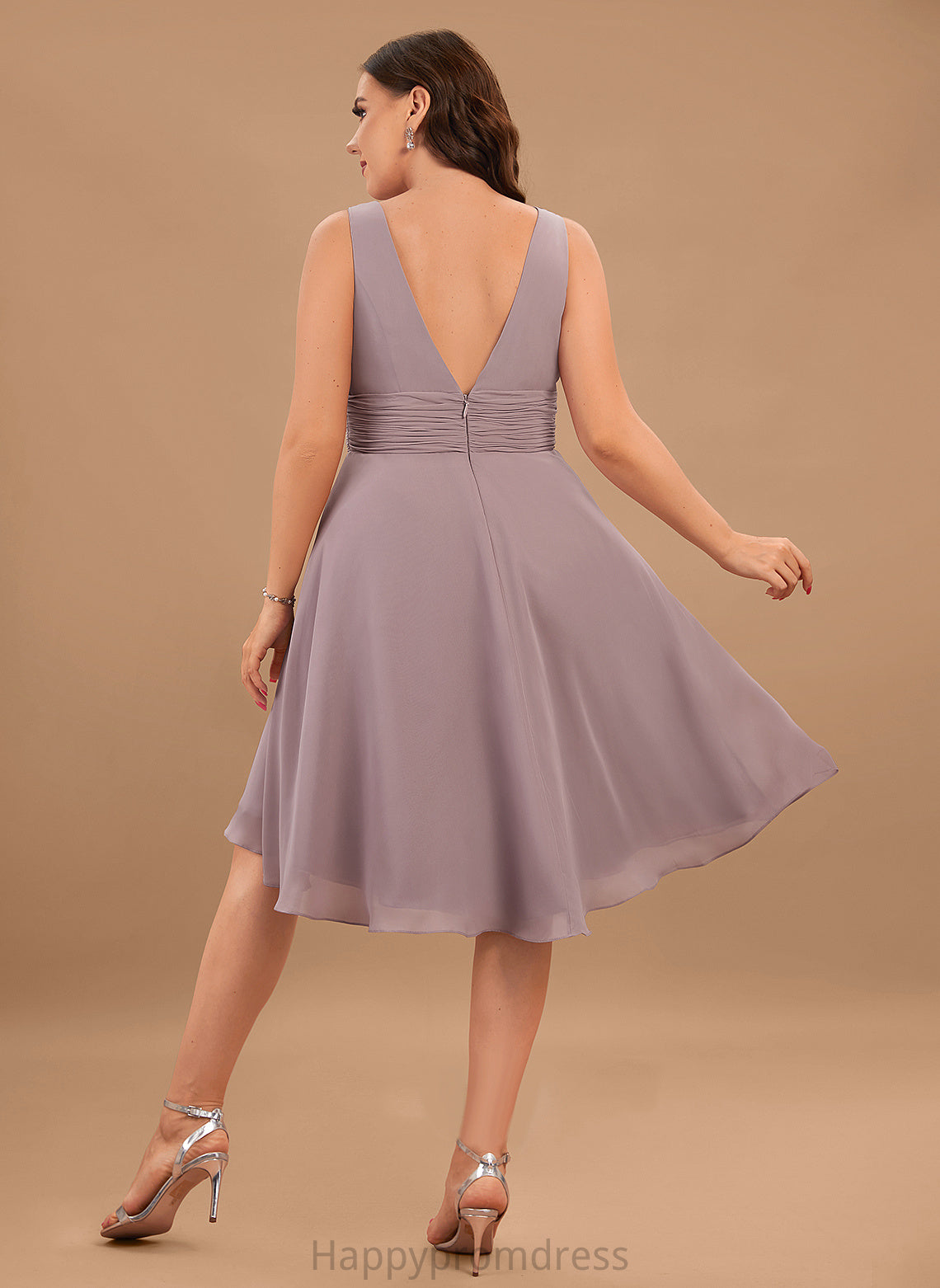 V-neck A-Line Ruffle With Asymmetrical Cocktail Cocktail Dresses Jacquelyn Chiffon Dress